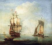 A clam scene,with two small drying sails, Monamy, Peter